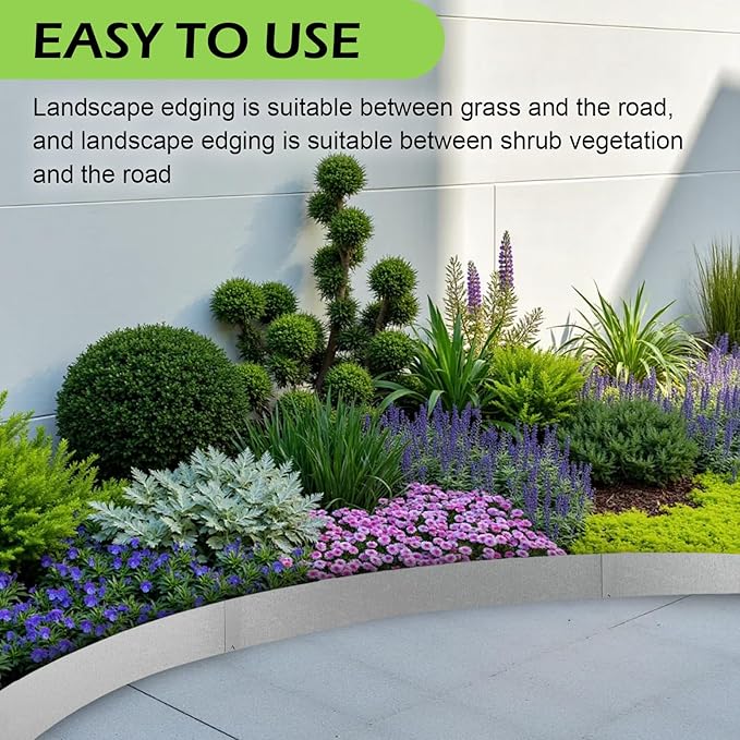 Landscape Edging Kit, 13 INCH 6 PCS Galvanized Steel Edging Landscape Lawn Edging Powder for Lawn Yard, Coated Bendable Metal Strips, No-Dig Hammer-in Edging Border w/ 7Clips