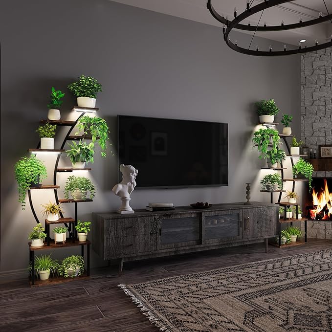 ROOMTEC Plant Stand Indoor with Grow Lights, 9 Tiered Indoor Plant Stand, 63" Metal Plant Shelf, Tall Plant Stands Indoor Multiple Stands for Living Room, Patio