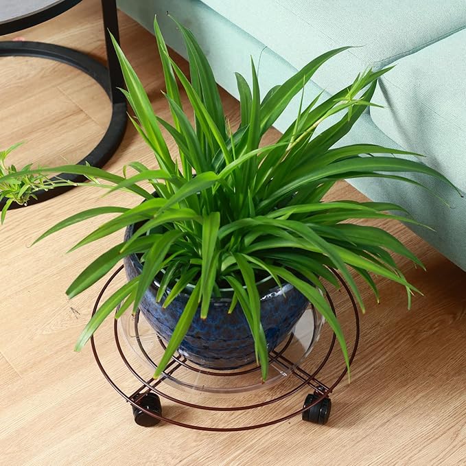 6 Packs Large Metal Plant Caddy with Wheels 12" Rolling Plant Stands Heavy-duty Wrought Iron Plant Roller Base Pot Movers Plant Saucer on Wheels Bronze