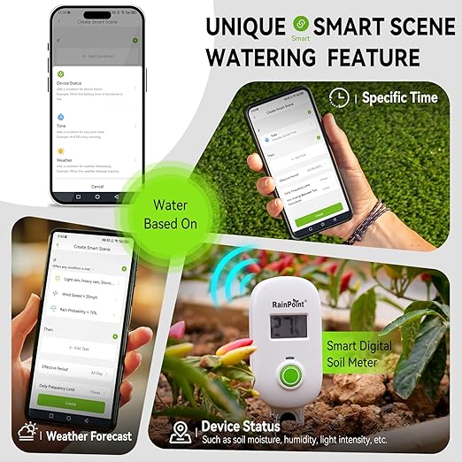 RAINPOINT Smart Automatic Watering System Pot Plants,Dual Powered,Local Control & Remote WiFi/App Control, Solar Drip Irrigation for Indoor Balcony Grow Tent Low Water Auto Shut-Off Water 10-15 Plants