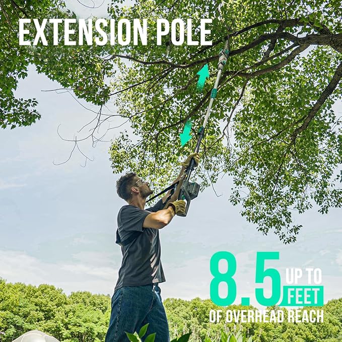 Litheli 40V PoleSaw Cordless, 10 Inch Battery Pole Saws for Tree Trimming, Electric Pole Chainsaw with 2.5Ah Battery & Charger, Oiling System, 8.3 LB Lightweight, 16 FT/S Cutting Speed Power Pole Saw