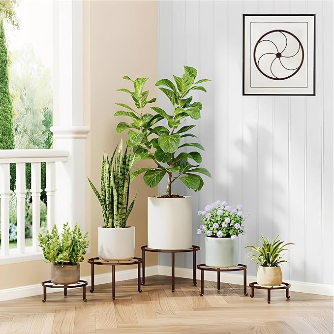 5 PackHeavy Duty Rack for Planter,Anti-Rust Flower Pot Stand Holder for Multiple Plants,Potted Plant Shelf for Living Room, Balcony, Garden, Patio
