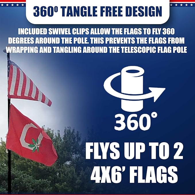 Service First Bronze 25FT Telescoping Flagpole Kit for Outside House In Ground - Anti Tangle Swivel Ring Design - 100MPH Wind Tested
