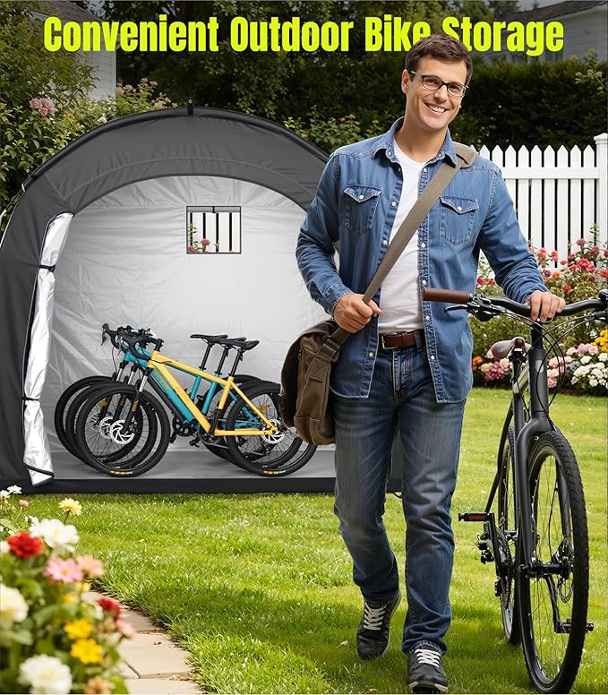 Housolution Bike Storage Tent Shed for 5 Bikes, Outdoor Portable 210D Oxford Thick PU4000 Waterproof Bike Cover with Ventilated Window, Bike Tent Fit for Bicycle, Lawn Mower, Garden Tools
