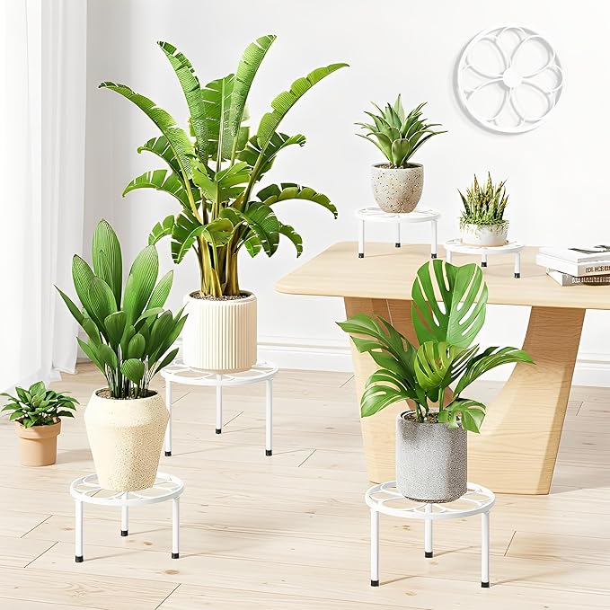 5 Pack Metal Plant Stands for Indoor Outdoor Planters, Flower Pots Stand, Beverage Dispenser Stand, Pumpkin Short Holder Stand for Floor and Tabletop Decoration(WhiteFlower)