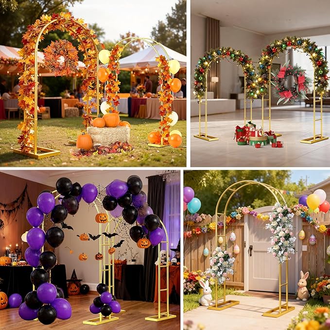 Wedding Arch Backdrop Stand Set of 2 (7.2FT, 6FT),Gold Metal Arch Backdrop Stand,Metal Pergola Arbor with Base,Balloon Arch Stand for Wedding Ceremony Baby Shower Outdoor Indoor Birthday Party Decor