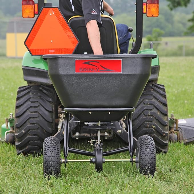 Brinly BS36BH-A Tow Behind Broadcast Spreader with Universal Hitch, 175 lb.+ - Matte Black