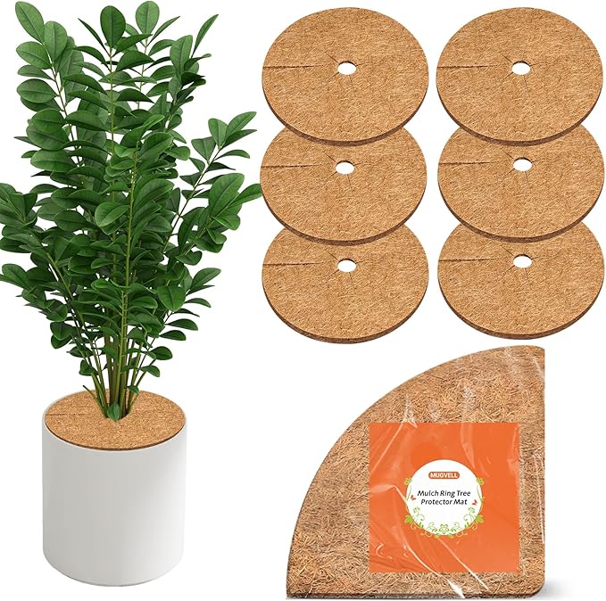 24 Inch Coconut Fiber Mulch Ring, 6 Pcs Tree Protector Mats, Coco Coir Mulch Mat Tree Guards, Plants Disc Soil Cover for Landscaping and Indoor Outdoor Gardening Pot