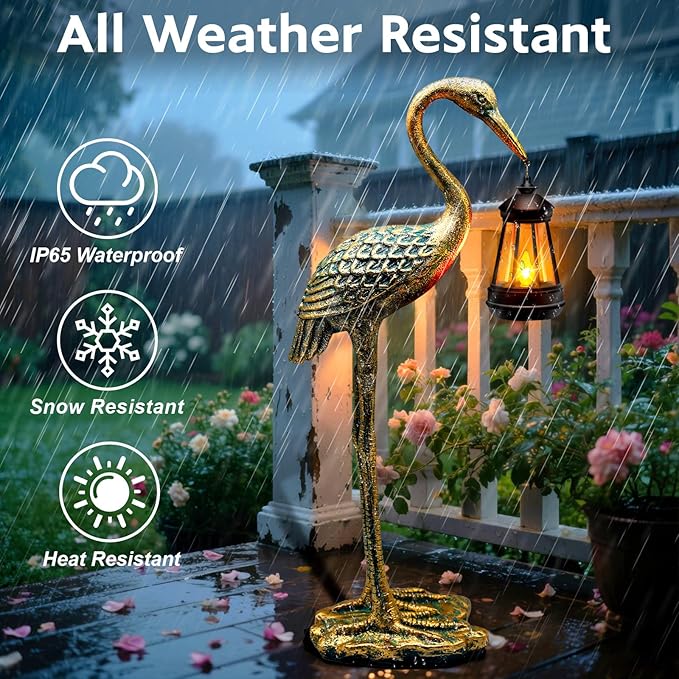 Solar Garden Statue Crane Figurine, Outdoor Hanging Solar Lanterns, 17.7 Inch Blue Heron Sculpture Statue for Patio Yard Porch, Garden Decor for Outside Gifts for Christmas Mom, Women, Mother's Day