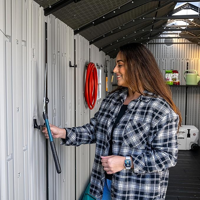 Lifetime Outdoor Storage Shed, 8x20 Ft, Gray, Resin Backyard Tool Shed with Lockable Doors and Weather-Resistant Panels
