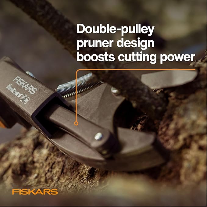 Fiskars XtendControl Extendable Tree Pruner (14 ft), Adjustable Branch Trimmer w/Fixed Pruning Head, 15" X2 Hook Bill Saw, 3-6 ft & 4-8ft Extension Poles, and Automatic Cord Reel for Precise Cuts