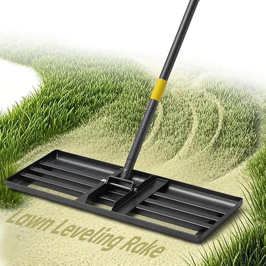 Lawn Leveling Rake 30”x10” Large Heavy Duty Metal Lawn Leveler with 65” Long Adjustable Handle Proffesional Yard Leveling Rake for Soil Dirt Sand Compost Efficient Lawn Leveling Tool