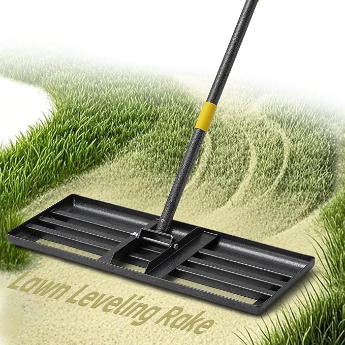 Lawn Leveling Rake 30”x10” Large Heavy Duty Metal Lawn Leveler with Long Adjustable Handle Proffesional Yard Leveling Rake for Soil Dirt Sand Compost Efficient Lawn Leveling Tool (6FT)
