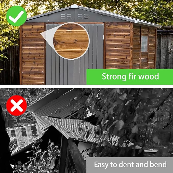 8x6 FT Outdoor Wood Storage Shed, Garden Tool Shed with Windows, Outside Storage Shed Waterproof for Backyard, Garden, Patio, 4 Vents (Without Floor) Wood Color