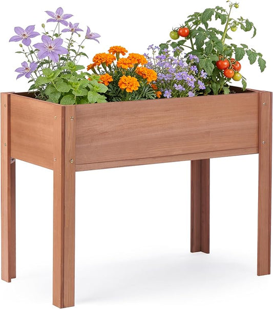 SoliWood Raised Garden Bed with Legs, 40x20x31'', Outdoor Wood Elevated Planter Box, Thick Legs, w/Liner