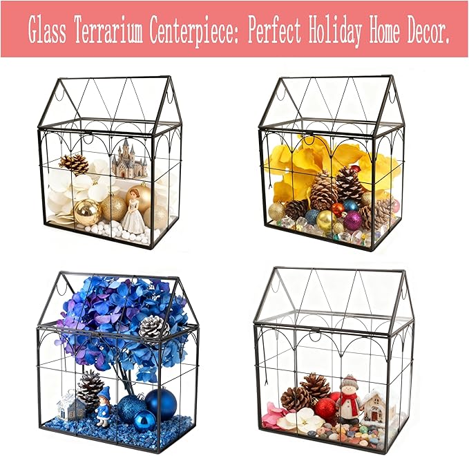ELEGANTLIFE Glass Geometric Plant Terrarium,Succulent & Air Planter for Home Garden Office Decoration (Black House)