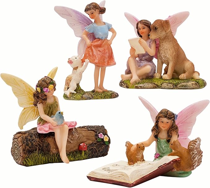 PRETMANNS Fairies for Fairy Garden, with Adorable Miniature Animals – a Cute Accessories Fairy Kit for Outdoor – 5 Piece Figurine Collection