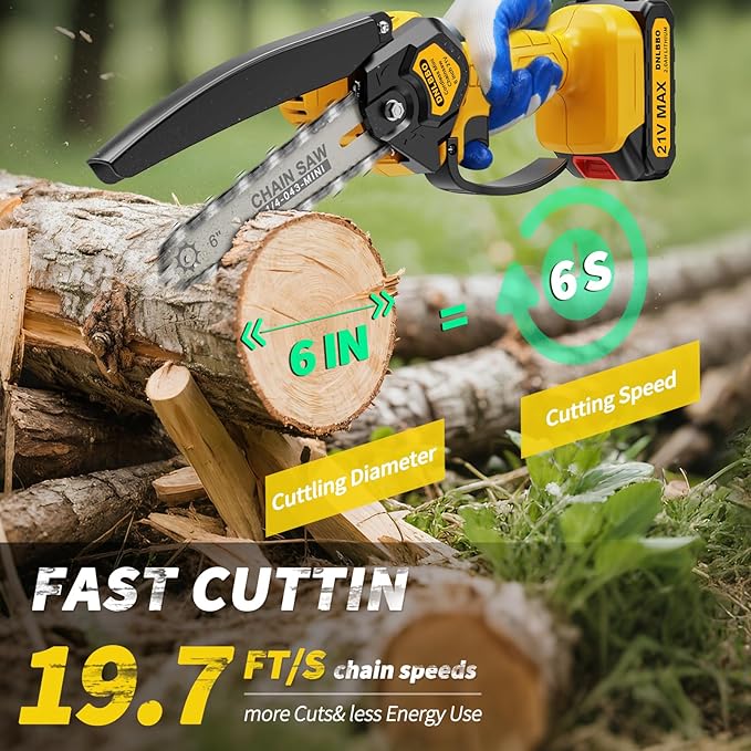 Mini Chainsaw Cordless, 6 inch Electric Chain Saw, With power display for Wood/Tree Cutting, Garden & Household Use Stocking Stuffers Gift for Men Dad Husband(2 Batteries)