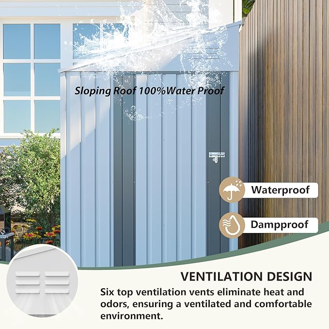 4x7 FT Outdoor Storage Shed,Lean to Lockable Metal Garden Shed Steel with Reinforced Beams,All Weather Waterproof Storage House W/Lockable Door&2 Air Vents,for Backyard,Patio,Lawn,Garden,White