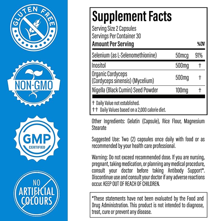 Antibody Support - Thyroid Antibody Support Combines Nigella Black Cumin Seed, Selenium and Inositol to Help Lower Thyroid Antibodies and Thyroid Cells