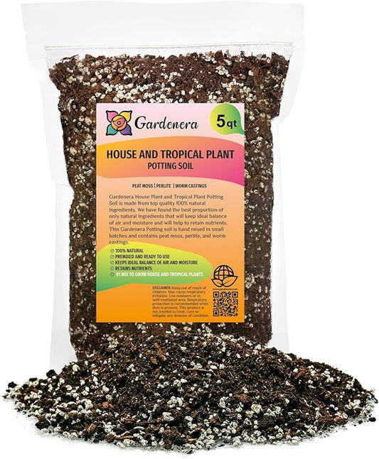 Gardenera House Plant and Tropical Plant Potting Soil - Re-Potting Soil for All Types of Indoor House Plants - 5 Quart Bag