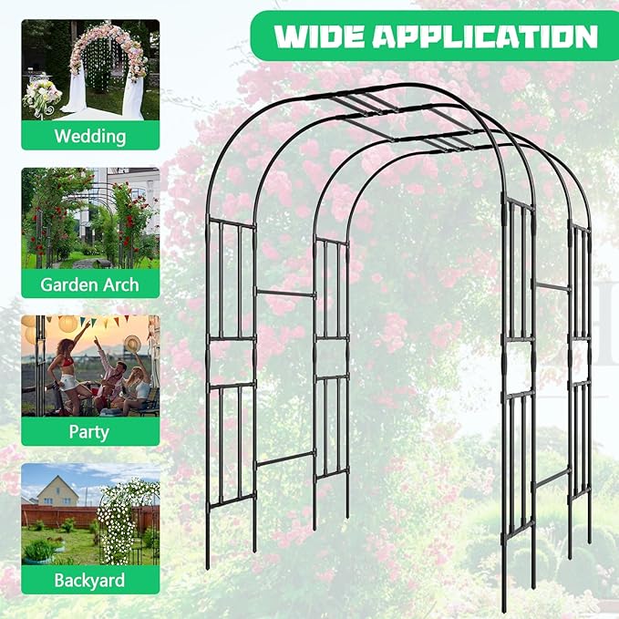 Garden Arch Trellis for Climbing Plants, 87'' H Large Garden Trellises Outdoor Metal Plant Support Trellis Archway Arbor Tunnel for Vegetables Plant Cucumber Trellis Decoration, Black