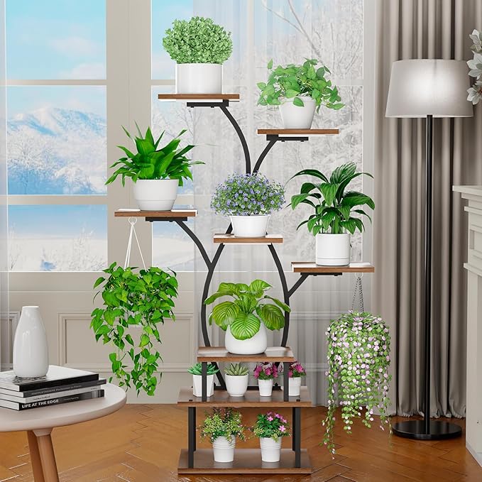 Plant Stand Indoor with Grow Light, 8 Tiered Indoor Plant Shel, 48" Tall Plant Stand for Indoor Plants,Metal Plant Flower Holder, Tree-Shaped Plant Rack for Patio, Home, Easy Assemble