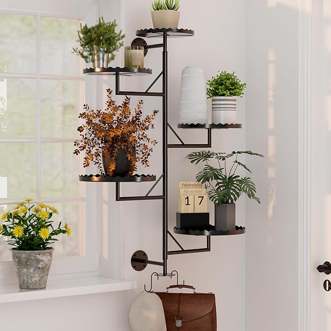 Rotating Window Plant Shelves indoor 5-tier Metal Plant Stand, Wall Plant holder for Multiple Plants indoors, Window Sill Gifts for Small Spaces, Stylish and Functional Indoor Plant Stand Black
