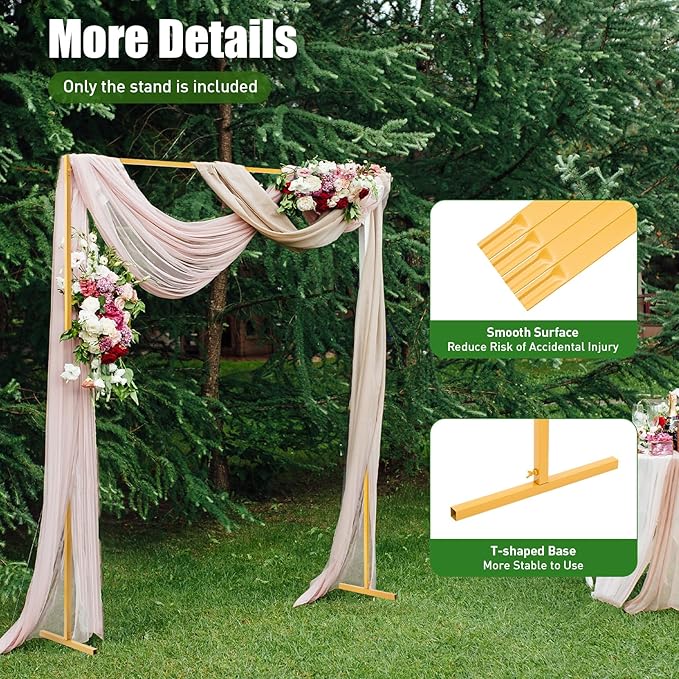 6.6*6.6FT Wedding Arch Stand for Ceremony Gold Square Modern Metal Balloon Arch Stand Kit Garden Floral Arch Frame Background for Anniversary Birthday Party Decoration Home Garden Outdoor Lawn Decor