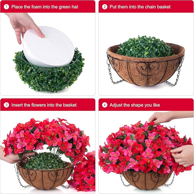 Artificial Fake Hanging Flower Plants Basket for Outdoors Spring Summer Decoration, Faux Bougainvillea Flowers in Planter Look Real UV Resistant Silk Flower for Outside Porch Patio Garden Home Decor
