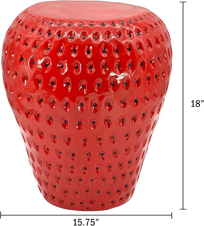 Galt International 18" Red Strawberry Stool Side Table Home Decor Plant Stand Garden Indoor Outdoor Decorations