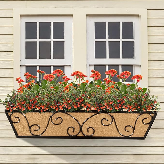 Y&M 24 Inch Window Deck with Coco Liner, Fence Metal Hanging Flower Planter Window Basket Deck Railing Planter Boxes for Outdoor Garden Lawn-Butterfly,4pcs