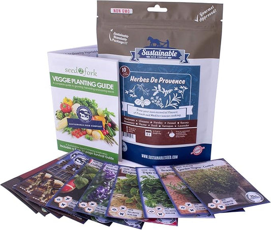 10 Varieties, Herbs de Provence Herb Seed Collection - French Culinary Herb Seeds - Non-GMO Heirloom Seeds by Sustainable Seed Company (Collection Only)