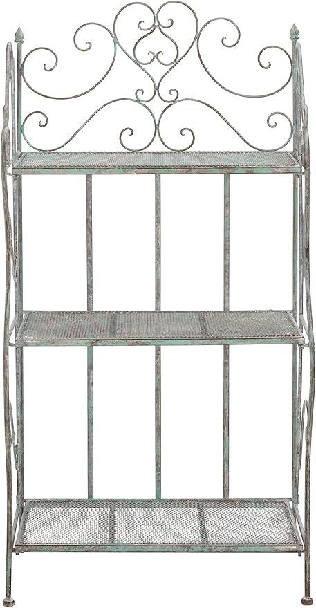 SAFAVIEH Outdoor Collection Torus Victorian Antique Dark Green Wrought Iron 3-Tier Shelf