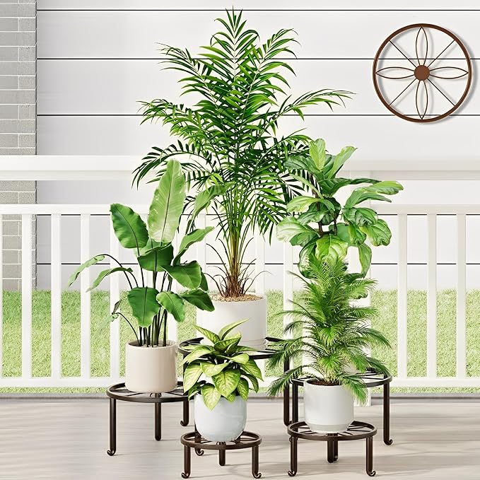 5 Pack Heavy Duty Rustproof Iron Corner Flower Pot Stand Holder,Round Supports Display Rack Tiered Plant Stand, Pot Rack Shelf Indoor Multiple Plants