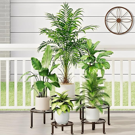 5 Pack Heavy Duty Rustproof Iron Corner Flower Pot Stand Holder,Round Supports Display Rack Tiered Plant Stand, Pot Rack Shelf Indoor Multiple Plants
