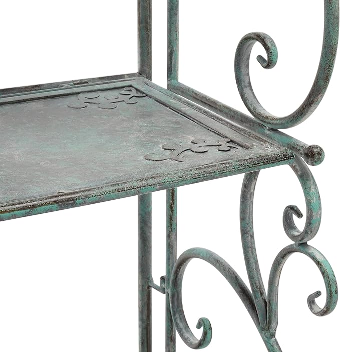 SAFAVIEH Outdoor Collection Tyrique Victorian Antique Dark Green Wrought Iron 4-Tier Shelf Unit