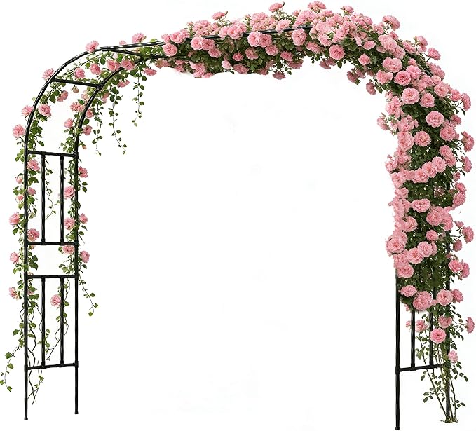 Twira Garden Arch Trellis, 7.9FT(240cm) Metal Garden Arbor Trellis for Climbing Plants Outdoor, Large Wedding Arch for Ceremony, Black Garden Archway Trellises Decoration for Lawn, Patio, Backyard