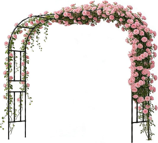 Twira Garden Arch Trellis, 7.9FT(240cm) Metal Garden Arbor Trellis for Climbing Plants Outdoor, Large Wedding Arch for Ceremony, Black Garden Archway Trellises Decoration for Lawn, Patio, Backyard