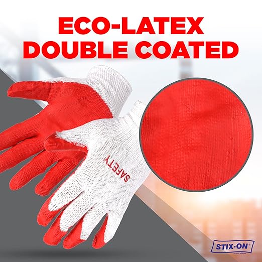 SAFETY Non-Slip 100 Pairs Work Construction Gloves - Red Latex Cotton Working Nitrile Rubber Palm Coated Garden Medium/Large (Pack of 100)