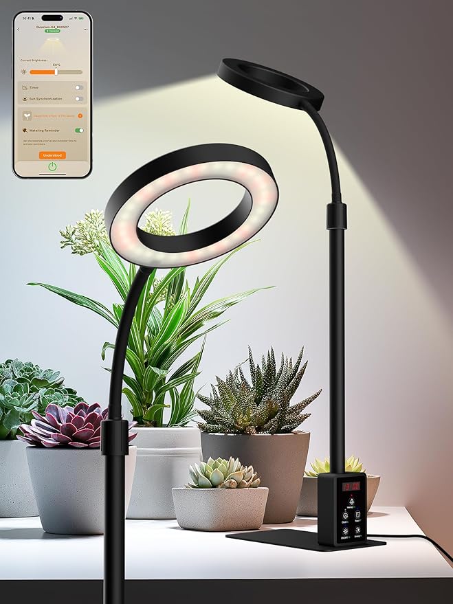 Grow Light with Stand, LED Plant Light for Indoor Plants, Full Spectrum Grow Lamp, Adjustable Height (Black, 12W)