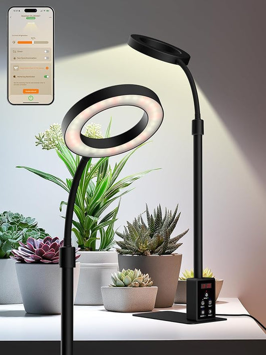 Grow Light with Stand, LED Plant Light for Indoor Plants, Full Spectrum Grow Lamp, Adjustable Height (Black, 12W)