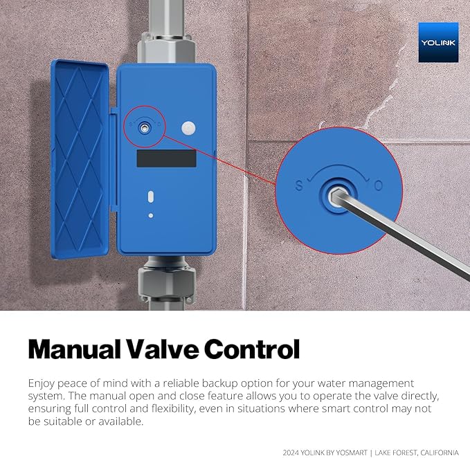 NSF Certified YoLink FlowSmart All-in-One Smart Water Meter & Auto Shutoff for 1.25" Pipes, LoRa Long-Range, Real-Time Leak Detection, 10-Year Battery, 80+ Device Ecosystem, Hub Required