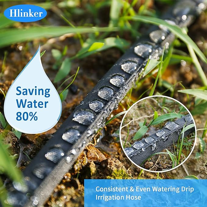 2025 Flat Soaker Hose 15 ft with Stake for Garden, Linkable Drip Hose Diy Automates Garden Irrigation System Saving 81% Water, Dual-layer Leak-free Design Water Hose with Holes
