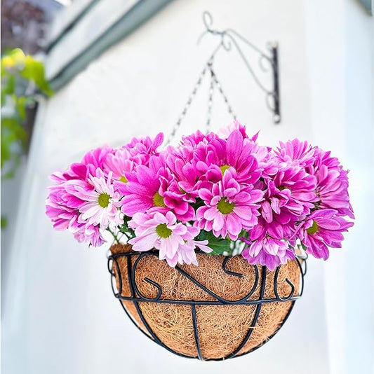 LaLaGreen Hanging Planter for Outdoor Plants (16 Inch, 4 Pack) Hanging Baskets with Coco Liner, Black Metal Wire Flower Basket Pots with Hook Hanger Balcony Porch Farmhouse Country Style Garden Decor