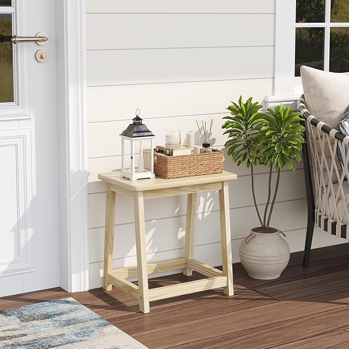 Wood End Table Side Table Tall Seat Stool Dining Stool Wooden Plant Stand Indoor Bedside Table Nightstand Plant Table Bathroom Flower Pot Stand for Living Room Bedroom Kitchen (Natural)