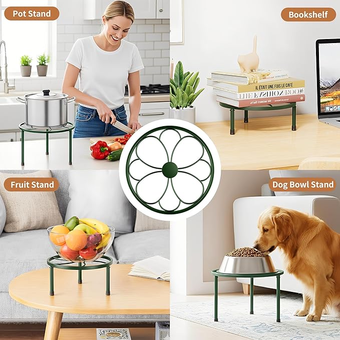 5 Pack Metal Plant Stand Indoor Outdoor,Heavy Duty Flower Pot Stands Holder for Multiple Plants,Round Small Short Pot Plant Stand,Black Potted Plant Holder for Home(DarkGreenFlower)