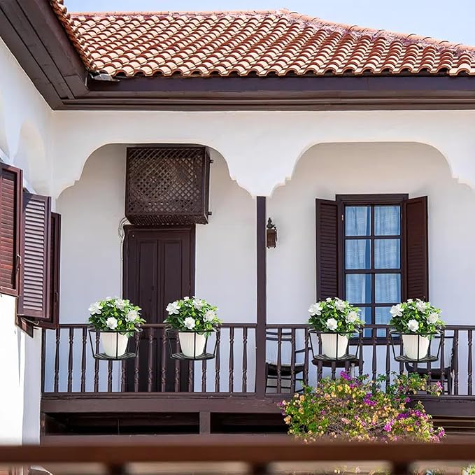 4 Pack Hanging Baskets Pot Stand Plant Holders for Porch Railing