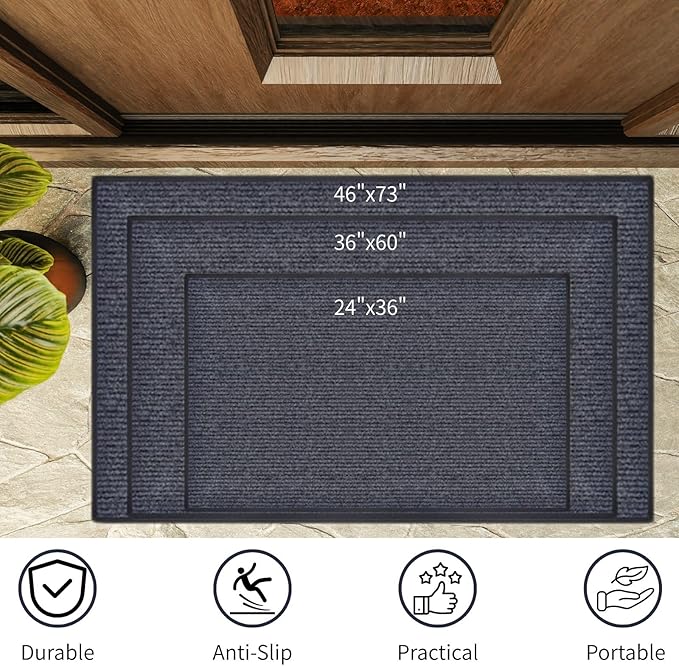 2 Pack 73"x46" Brush Step Entrance Mat - Indoor Outdoor Carpet Doormat with Deep Scraper & Rubber Border, for Dry Indoor/Outdoor Use at Door, Patio, Garage, Kitchen, Laundry Room