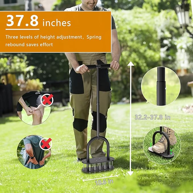 seasky Lawn Aerator Spike Metal Manual Dethatching Lawn Aerator Tool with 15 Iron Spikes Spring-Loaded Design Grass Aerator Tools for Yard, Patio, Garden Tool (15 Nails)